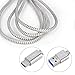 USB Type C Cable, YouLin USB C Cable (USB 3.0,6.6Feet) Nylon Braided Fast Charger Cable for Samsung Galaxy Note 8,S8,S9,S8 Plus,LG V30 V20,Google Pixel 2 XL,Moto Z2 Play,Nintendo Switch (Silver)