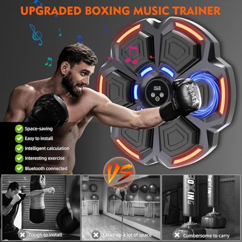 snawowo Music Boxing Machine Adulte - 9 Modes de 9 Vitesse Boxe Mural Musique avec Gants de Boxe - Comptage Intelligent et Bluetooth Musicboxing pour Entraînement à la Maison