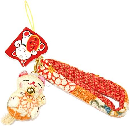 Speedy Sale! Orange Kitty : Chirimen Maneki Neko Lucky Cat Charm – 6” (150mm)
