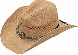 Blazin Roxx Women's Faux Turquoise Stone Bling Raffia Straw Cowgirl Hat - 71040