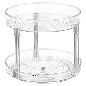 iDesign-Rack-with-2-Tiers-Small-Plastic-Cupboard-Storage-Condiments-Rotating-Spice-Jars-Holder-for-Kitchen-and-Pantry-Clear-23-cm iDesign 2 Tier Lazy Susan Turntable Organiser, Small Rotating Spice Rack for Food Storage, made of BPA-free plastic…