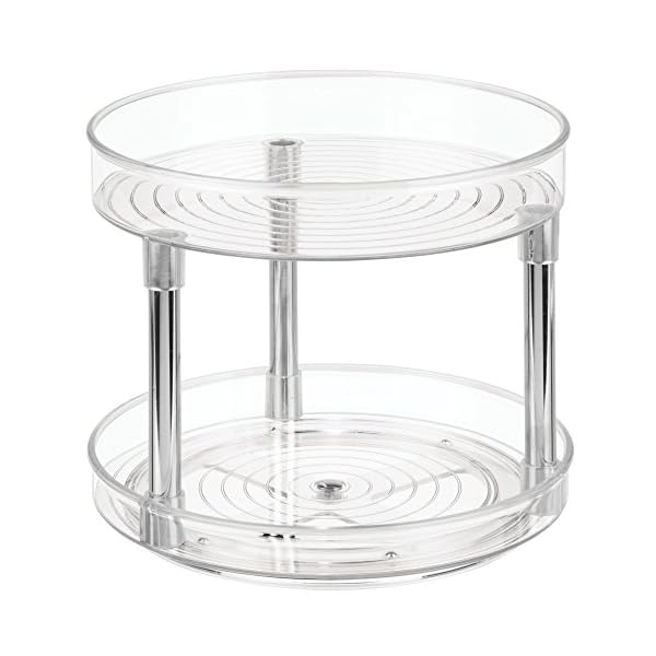 iDesign-Rack-with-2-Tiers-Small-Plastic-Cupboard-Storage-Condiments-Rotating-Spice-Jars-Holder-for-Kitchen-and-Pantry-Clear-23-cm iDesign 2 Tier Lazy Susan Turntable Organiser, Small Rotating Spice Rack for Food Storage, made of BPA-free plastic…