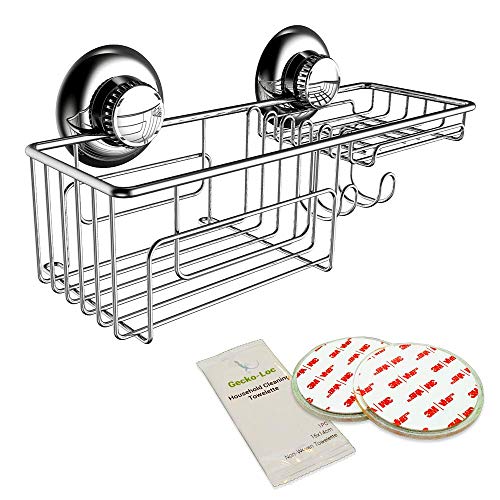 Gecko-Loc Suction Cup Shower Caddy Bath Organizer - Bathroom Storage Basket (Silver, Combo) - Thumbnail 7