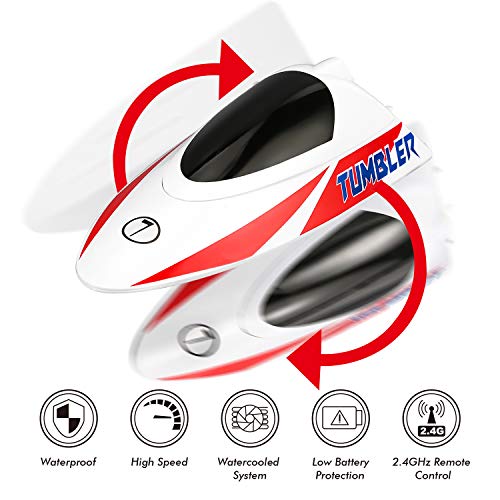 FUNTECH RC Boat High Speed 30km/h Pool Racing - 10.5 inch 2.4 GHz Remote Control Boat with Self-righting Auto Roll Back - Best Gifts for Kids&Adults, Boys& Girls - White - Thumbnail 4
