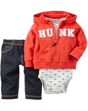 Carter's Baby Boys 3-Piece Short-Sleeve Safari Bodysuit, Hunk Red, 3M