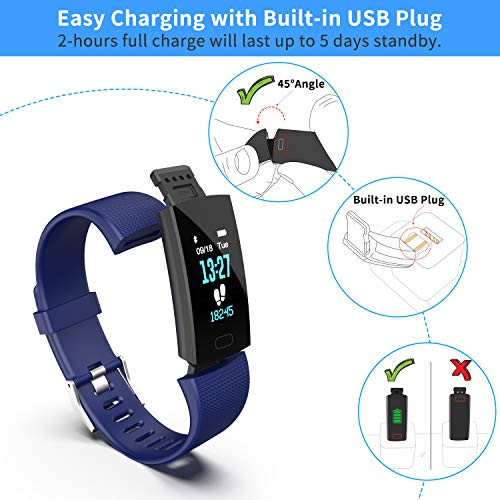 Apirka Fitness Tracker HR, Activity Tracker Watch with Heart Rate Monitor, IP67 Waterproof Pedometer. Sleep Monitor, Step Counter, Calories Counter for Women, Men, Kids (Blue)