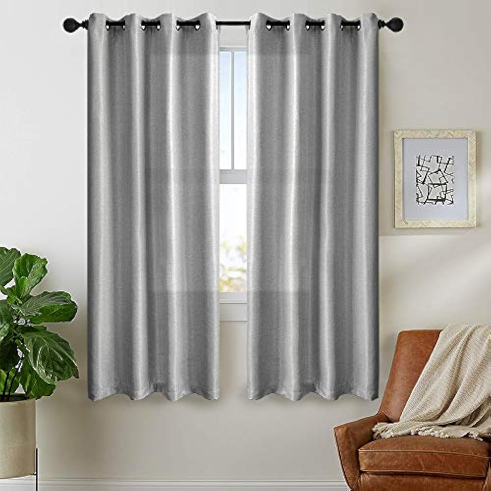Curtains 63 Inch Grey Textured Herringbone Room Darkening Window