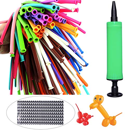 Trooer 200 Pack Balloon Animals Kit Latex Long Balloons Modeling Twisting Balloons Art for Shape Animals Party Decoration