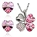 White Gold Plated Swarovski Crystal Heart Shaped Four Leaf Clover Pendant Necklace - Green