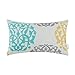 CaliTime Canvas Pillow Cover Case for Couch Sofa Home Decoration Three-Tone Floral Compass Geometric 12 X 20 Inches Turquoise/Yellow/Gray