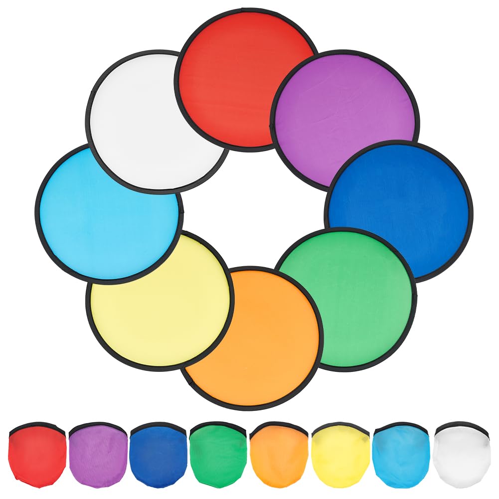 BENECREAT 8Pcs 8 Colors Nylon Foldable Flying Disc Fans, 25cm Colorful Sublimation Fans, Black Edge Folding Fan Set with Bag for Fan DIY Outdoor Activity