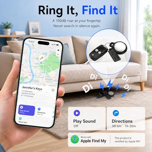 Air Tracker Tag-4 Pack, Key Finder Locator with Sound, Smart Tag for Apple Find My (iOS Only), Replaceable Battery, Bluetooth Tracker for car, Wallet, Luggage, Dog Collar