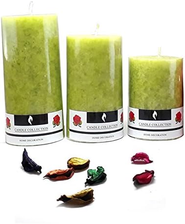 LOF Lemon Grass Fragrant Scented Marble Pillar Candles Set of 3 Diwali Home Decoration Candles