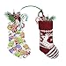 LimBridge Christmas Mini Stockings, 6 Pack 9 inches Knit Knitted Snowflake Reindeer Rustic Holiday Decorations, Goodie Bags for Family Friends, Cream Burgundy