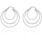 Vanbelle Sterling Silver Jewelry Textured Bali Hoop Earring with Rhodium Plating for Women - Handcrafted and Light-weighted