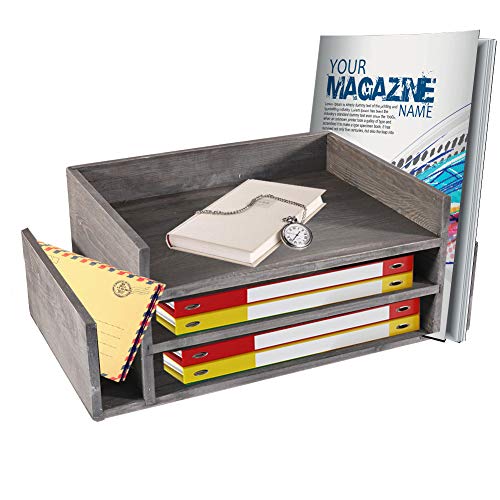 YCOCO Desktop File Document Letter Tray Holder Organizer,Rustic Gray Wood Desktop Mail Organizer 3-Tier Office Document Tray & Mail Sorter Organizer Rack,Pack of 1 - Thumbnail 6