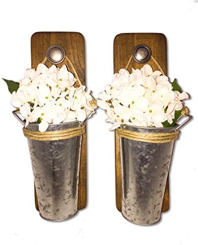 Heartful Home Rustic Wall Sconces Set of 2 - Buckets and Hydrangeas - Primitive Country - #1 Housewarming Wedding Shower Gift (Provincial Buckets Hydrangeas)