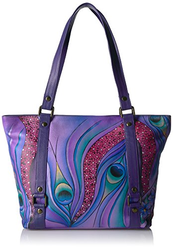 Anuschka Anna Handpainted Leather Classic Large Tote Dreamy Peacock Dewberry, Dpk-Dw-Dreamy Peacock Dewberry
