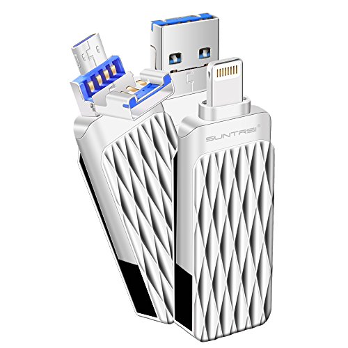 Lightning Flash Drive For iPhone ,Suntrsi Pen Drive Lightning Memory Stick External Memory Storage OTG Flash Drive Compatible to iPhone,iPad,iPod,Mac,Android and PC(64G Silver) - Thumbnail 2