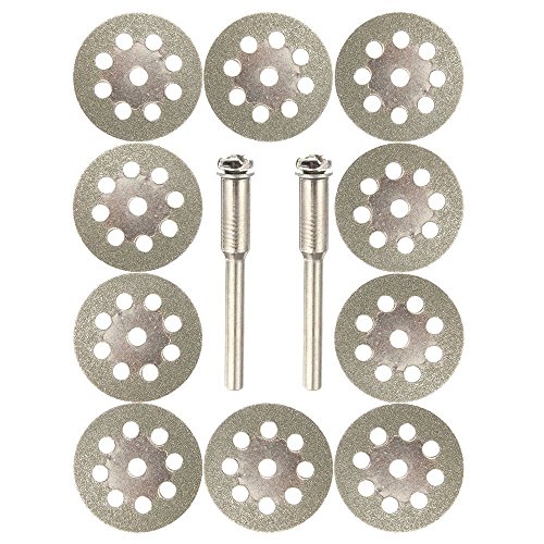 Lukcase 10 pcs Diamond Cutting Wheel Cut Off Discs Coated Rotary Tools W/ Mandrel 25mm for Dremel â€¦