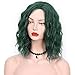 ENTRANCED STYLES Synthetic Wigs for Women Green Color Bob Curly Wig with Side Parting Heat Resistant Fiber Womens Wig for Cosplay,Party&Daily Use Costume Wig