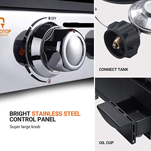 OT QOMOTOP 18inch Gas Griddle, Outdoor Flat Top Grill, 2 Burners