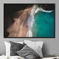 Framed Canvas Wall Art Coastal Freedom Aerial Beach Beach Coastal Cool Minimalism Multicolor Photography Relax/Calm - 16x24 inches