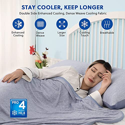 HOMFINE Cooling Blanket for Adults Summer - Japanese Cooling Fibre Q-Max>0.45, Double Sided Cooling Blanket for Bed Sofa Travel Blue 200 x 220 cm