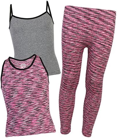 Body Glove Girls 3-Piece Athletic Tank Tops and Leggings Set, Pink, Size 4/5'
