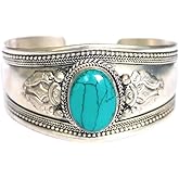 Boho One Stone Blue Stabilized-Turquoise Adjustable Cuff Bracelet | Jewelry for Men & Women