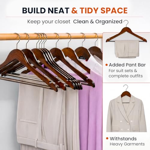 Lincoln & Co Wooden Suit Hangers 20 Pack – Premium Heavy Duty Coat Hangers with Non-Slip Bar | Wooden Clothes Hangers for Suits, Jackets & Trousers