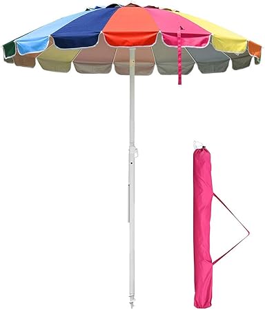 Amazon Com Yescom 6 Ft Metal Rainbow Beach Patio Umbrella 16 Rib Tilt Market Table Umbrella Outdoor Sunshade Cover Sand Anchor Garden Outdoor