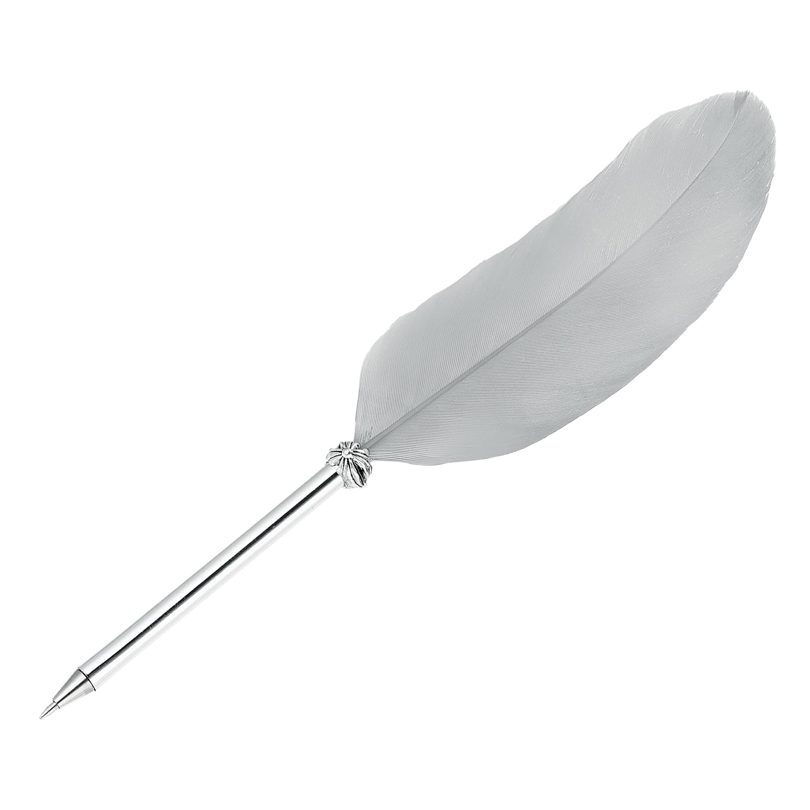 PATIKIL 21cm/8" Feather Ballpoint Pen, 1Pcs Ink Vintage Quill Pen Refined Plated Dip Pen for Calligraphy Writing Signature Wedding Gift, Gray