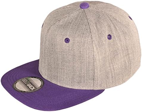 BUCK CAPS Unisex Two Tone Flat Bill Snapback Hat (Heather Gray/Purple)