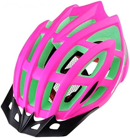 Adult Safety Helmet Adjustable Road Cycling Mountain Bike Bicycle Helmet Ultralight Inner Padding Chin Protector and visor with Adjust Dial & Chin Strap - Pink-Green