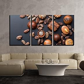 3 Piece Canvas Wall Art - The Chocolate Pralines and Cocoa Beans - Modern Home Art Stretched and Framed Ready to Hang - 16"x24"x3 Panels