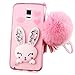 Galaxy Note 4 Case,Shinetop Bling Diamond Glitter Crystal Clear Soft TPU Silicone Back Cover 3D Cute Cartoon Rabbit Bunny Case Protective Shell with Pompon Ball for Samsung Galaxy Note 4 N9100-Pink