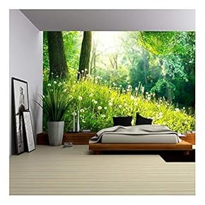 Spring Nature Beautiful Landscape Green Grass and Trees - Removable Wall Mural | Self-Adhesive Large Wallpaper - 66x96 inches
