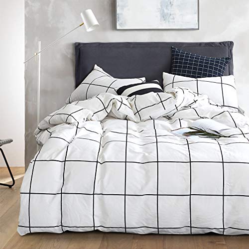 CLOTHKNOW White Plaid Comforter Set Queen White Bedding Comforter Sets
