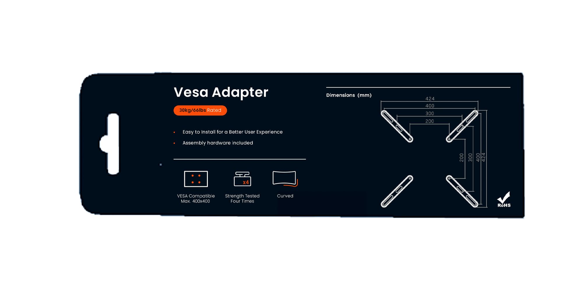 PUTORSEN VESA Adapter Mount Bracket Kit for Screens 32 to 55 inch LCD LED TV, TV Mount Adapter Bracket Upgrade Mounting Holes up to 400x400 mm, Black