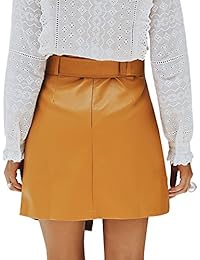 Mini falda de piel sintética con cremallera para dama