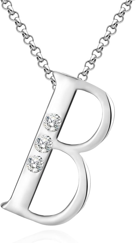 Murtoo Alphabet Letter B Shape Pendant Necklace With White Gold Plated 