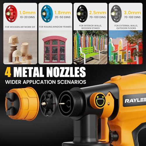 RAYLEEY Cordless Paint Sprayer Compatible with DEWALT 18V Battery, 600W Electric HVLP Spray Gun, 1000ml Container, 3 Copper Nozzles, for Fences, Walls, Ceiling, Cabinets, Tool Only (Style A)