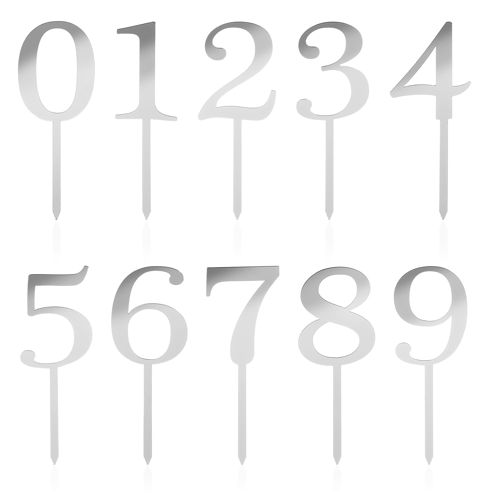 Photo 1 of 0-9 Numbers Cake Toppers, Ymapinc 10 Pcs Acrylic Cake Topper Numbers for Happy Birthday Christmas Wedding Party Anniversary DIY Supplies Set(Silver)