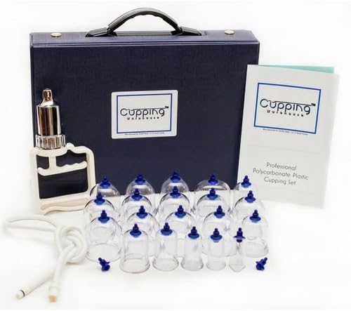 Cupping Warehouse 20 Cup Korean Polycarbonate Professional Cupping Therapy Set with Pump Gun and Extension Tube and Silicone Top