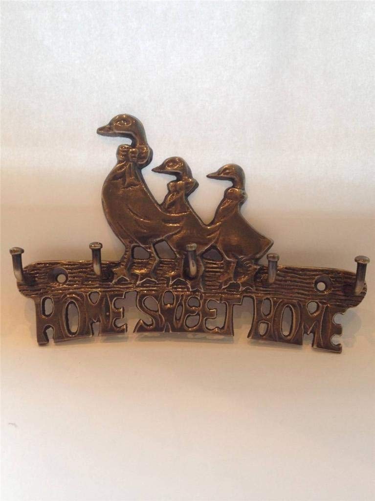 Chattels Antique Bronze Effect Brass Duck Family Home Sweet Home House Car Key Hook 5 Hooks Wall Mounted Holder Rack Including fixings