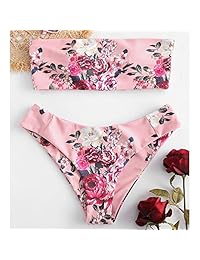 ZAFUL bikini de dos piezas sin tirantes con estampado floral para dama