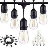 Outdoor Commercial String Lights, 24Ft Heavy Duty Weatherproof Lighting Strands,18 Gauge Black Cable with 8 Hanging Sockets, 10 LED Bulbs for Patio Garden or Party
