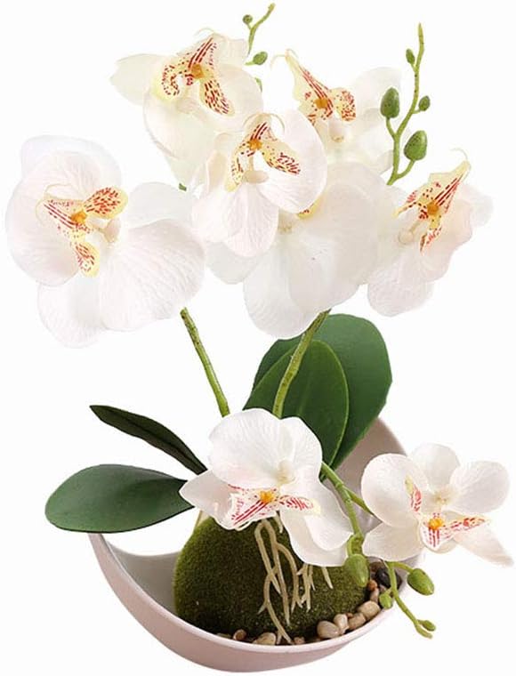 litymitzromq Artificial Flowers Outdoor Plants, Artificial Butterfly Orchid Bonsai Fake Flower with Trayfor for Home Indoor Garden Stage Office Wedding Restaurant Party Decoration Gift White
