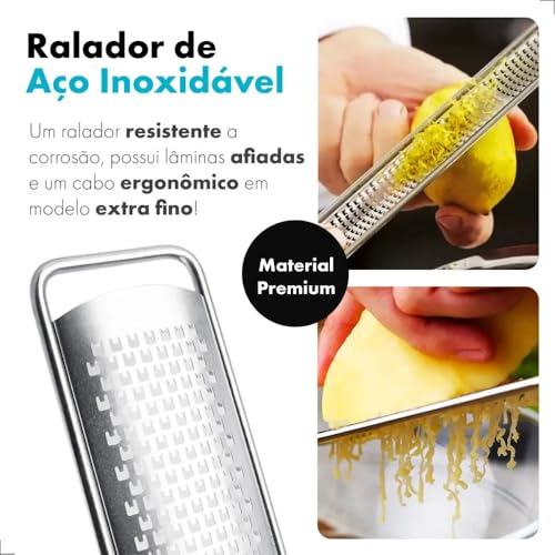Ralador Zester para Queijos Limão Cítricos Gengibre Coco Material Inox Leve e Fácil de Manusear